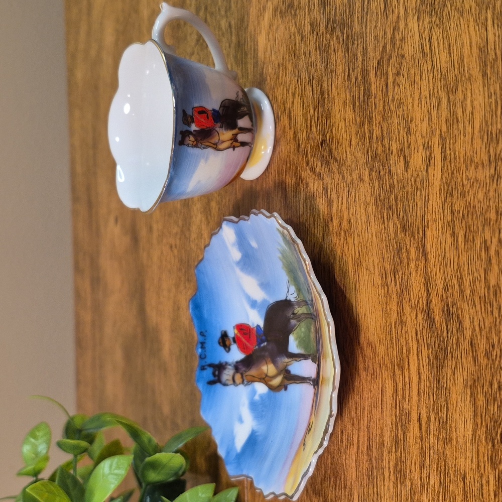 VINTAGE Hand-Painted RCMP Demitasse Porcelain Teacup and Saucer